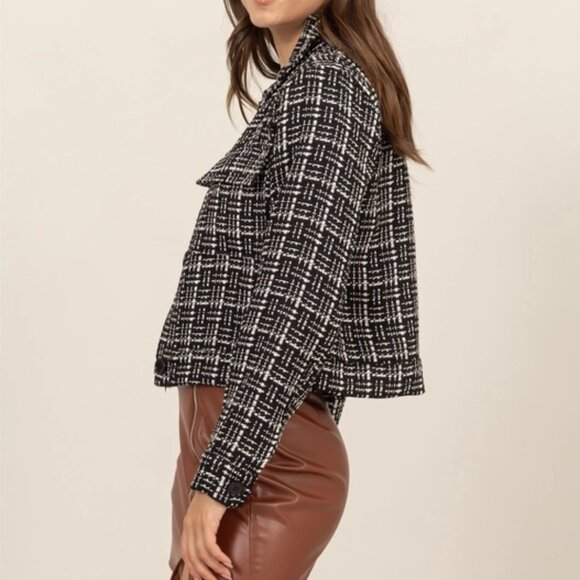 Marianne Tweed Button-Up Jacket | Women's Black and White Fashion | Trendy - Picture 8 of 8